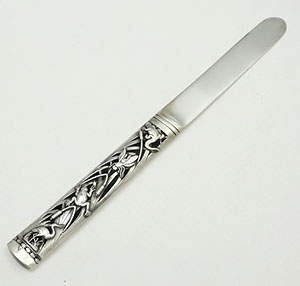 Shiebler for Tiffany antique sterling paper knife with applied frog and insect